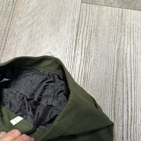 Five Plus Olive lined mini skirt pleated military style tick wool like strappy S - Picture 6 of 7